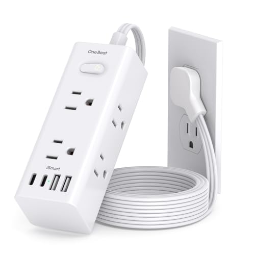 3Ft Extension Cord with Multiple Outlets, Flat Plug Power Strip Surge Protector with 3 Ft Cord, 6 Outlet 4 USB Ports (2 USB C), Multi Outlet Wall Plug for Travel, College, Dorm Room Essentials(White) - color: White, size: 3FT