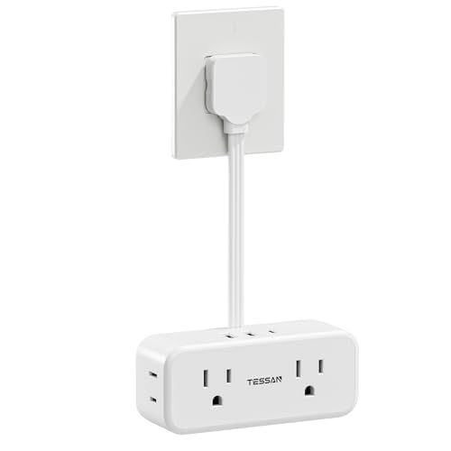 TESSAN Short Extension Cord 0.5Ft, Flat Plug Outlet Extender Surge Protector with 4 Widely AC with 3 USB Ports (1 USB C), Multi Plug Small Power Strip for Travel, Home, College Dorm Essentials, White - color: White, size: 2 USB-A+1 USB-C