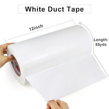 JIALAI HOME 12" White Duct Tape, Industrial Grade 12 inches x 55 Yards (164 ft) Wide Tape Duct, 9 Mil Heavy-Duty, Waterproof, Strong, Flexible, No Residue, for Crafts & Home Improvement - color: White
