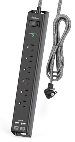 Surge Protector Power Strip - Extension Cord with Addtam 6 AC Outlets 4 USB (2 USB-C Ports), 1875W/15A, Flat Plug with Overload Surge Protection, Outlet Extender for Home Office Dorm Room Essentials - style: Braided Cord