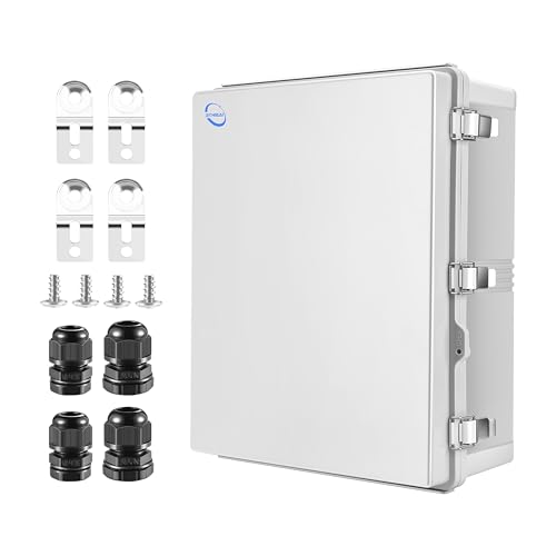 RTHIEAI Waterproof Outdoor IP67 Junction Box(20.1"x16.1"x7.9") with Mounting Plate, Hinged Grey Cover and Wall Brackets - Weatherproof ABS Plastic Electrical Enclosure for DIY Projects(510x410x200mm) - color: Grey Cover, size: 20.1"x16.1"x7.9"