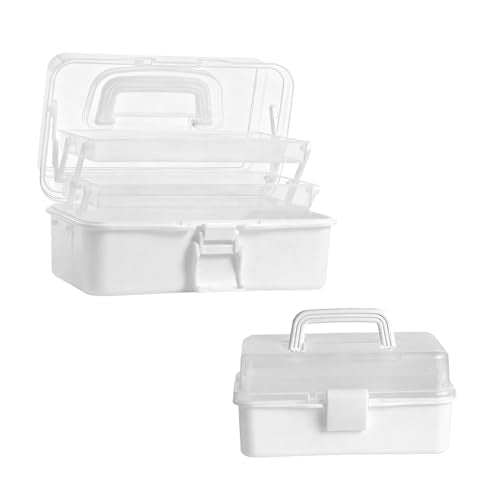 3 Layers White Craft Art Box, Plastic Portable Tackle Box, Sewing Organizer for Crafts, Sewing Supplies, Jewelry and Tools - color: White