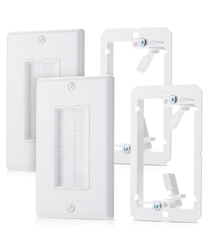 Bates- Brush Wall Plate with Low Voltage Mounting Bracket, 2 Pack, 2.75" x 4.5" White Cable Pass Through Wall Plate with Matching Screws - color: White
