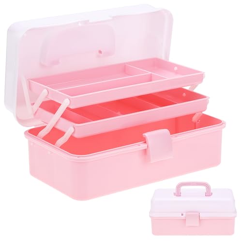 Hair Accessories Organizer, Tackle Box Craft Storage Portable Folding Toolbox, Plastic Tool Box with Handle for Sewing Supplies, Medicine, Art Supplies, Nails Accessories 12.5inch Dusty Pink - color: Dusty Pink