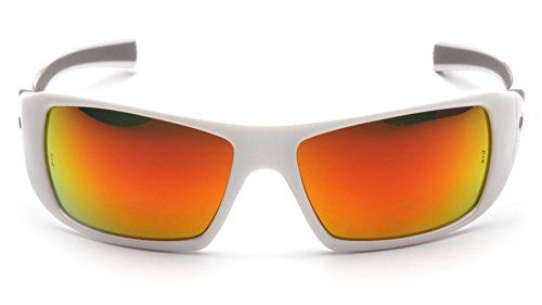 Pyramex Goliath Safety Eyewear Black Frame Clear Anti Fog Lens - color: Sky Red Mirror Lens/ White Frame