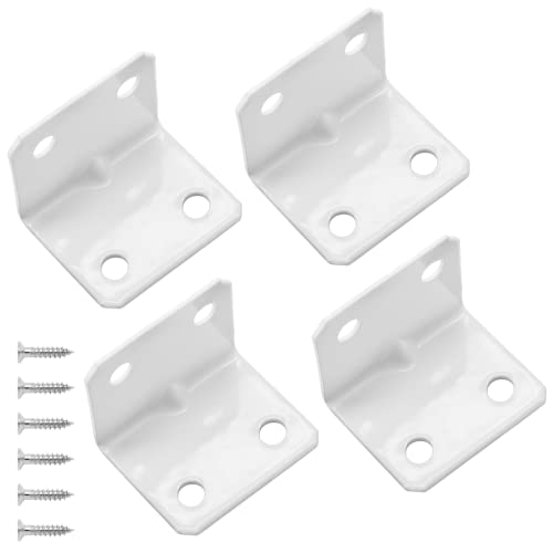 Biaungdo 12 Pcs White Metal Corner Brace, 26 x 26 x 32mm L Shape Shelf Bracket, 90 Degree Right Angle L Brackets Support with Screws for Wood, Shelves, Cabinet, Furniture, 4 Holes