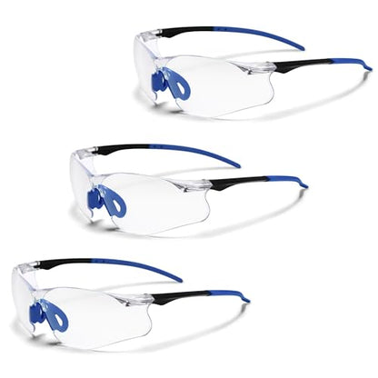 Clear Safety Glasses 3 Pack, Protective Eyewear UV Protection ANSI Z87.1, Safety Goggles Scratch & Impact Resistant, Eye Protection with Nose Pads for Men & Women Construction, Shooting, Lab Work - color: Clear Lens/Blue Temples, style: 3 Pack
