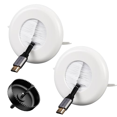 VCELINK Brush 3.79" (96 mm) in Wall Cable Management Kit, Cord Hider for Low Voltage Cables Pass Through, Includes Hole Saw Drill Attachment and Mounting Brackets for Easy Install, 2-Pack