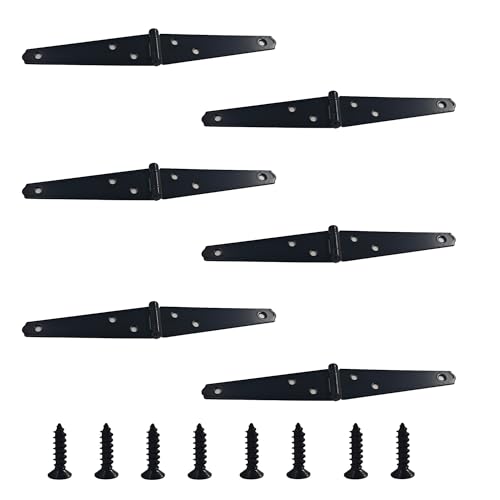 6Pcs 4-Inch Heavy Duty Iron Strap Hinges, Matte Black Gate Tee Hinges for Shed, Fence, Cabinet, Wood Gate Applications with Mounting Screws - size: 4 Inch
