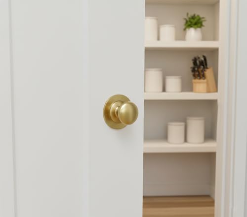 trust4care 2-Pack Large Brushed Satin Gold Bifold Closet Door Knobs with Wide Base, Golden Round Kitchen Cabinet Bi-fold Wardrobe Dresser Dummy Pull Knobs, 1.5 Inch Brass Drawer Handles - color: Gold, size: Set of 2