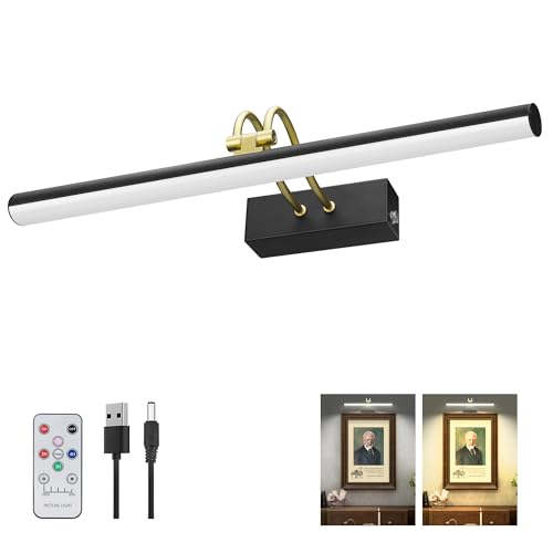 RAIFOOLLY Picture Light, 16inch Cordless Picture Lights for Wall with Timer and Dimmable, Battery Operated Wall Lights for Display Gallery Painting Art Frame Portrait, Metal, Black and Gold - color: Rose Gold, size: 16"