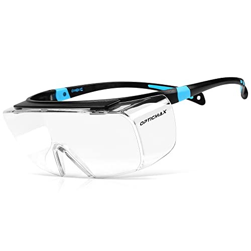 Glove Station Optic Max Safety Glasses Over Eyeglasses - Fits Over Your Prescription - Safety Glasses for Men and Women with Anti-Fog Coating, Wrap-Around Lenses, Adjustable Arms and Side Shields - color: Clear, size: Over The Glasses