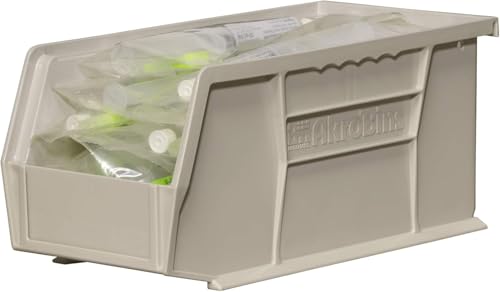 Akro-Mils 30230 AkroBins Plastic Storage Bins, Space-Saving Stackable Bins for Garage, Pantry, Craft Organization, 11" x 5" x 5", Stone, 12-Pack - color: Stone