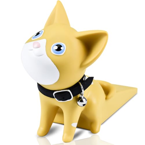 Door Stopper Decorative Non-Slip Floor Protector Scratch Resistant Khaki Cute Cat Door Wedge Holder for All Floor Types Safe Creative Pet Friendly Design - color: Khaki