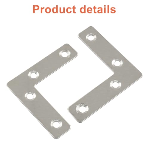 Bivethoi 10 Pack Repair Mending Bracket Plate, Stainless Steel Flat L Brackets, Flat Angle Corner Brace Bracket, Heavy Duty L Corner Brace Joining Plate with Screws(60 mm x 60 mm) - size: 60*60mm/2.4*2.4''