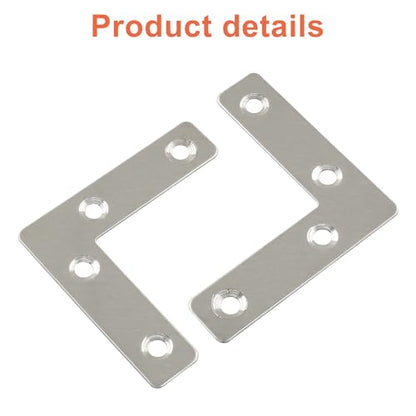 Bivethoi 10 Pack Repair Mending Bracket Plate, Stainless Steel Flat L Brackets, Flat Angle Corner Brace Bracket, Heavy Duty L Corner Brace Joining Plate with Screws(60 mm x 60 mm) - size: 60*60mm/2.4*2.4''