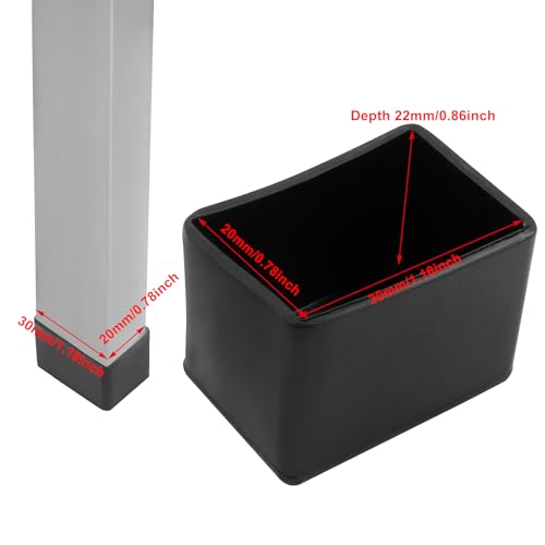 20Pcs Rectangle Furniture Leg Caps 3/4" x 1.18" (20 x 30mm) - Black Rubber Chair Leg Caps Covers Floor Protectors for Chair, Table - size: 20×30mm