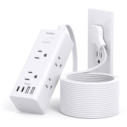 15Ft Extension Cord with Multiple Outlets, Flat Plug Power Strip Surge Protector with 15 Ft Long Cord, 6 Outlet 3 USB Ports (1 USB C), Multi Outlet Wall Plug for Travel, College, Dorm Room Essentials - color: White, size: 15FT