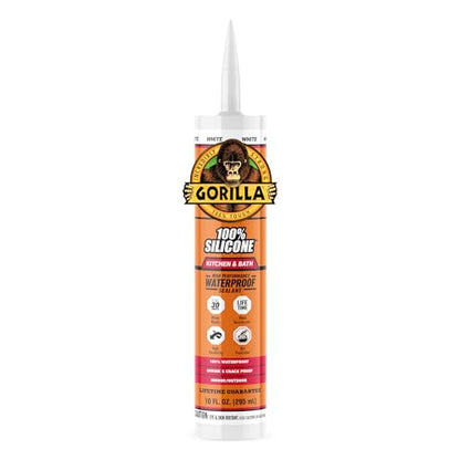 Gorilla 100% Silicone Caulk Kitchen & Bath Sealant, Mold Resistant, 10 oz. Cartridge, White - color: White
