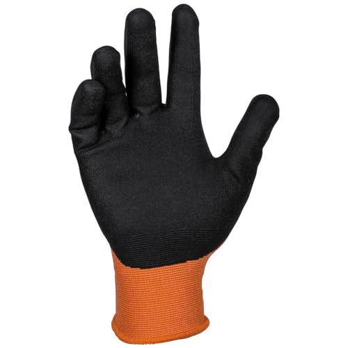 KLEIN TOOLS 60580 Work Gloves, Knit Dipped Cut Resistant ANSI A1 Nitrile Coated Gloves, Nylon-Spandex, Touchscreen Capable, Medium, 2-Pair - size: Medium, style: 2-pair Pack
