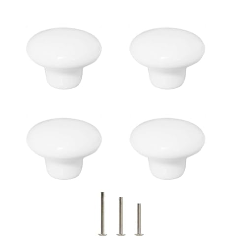 4X White Door Knob Cabinet Retro Round Ceramic Drawer Cupboard Kitchen Dresser Pull Handle Knobs 32mm/1.25" with 3-Sized Screws - size: 4pack