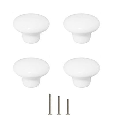 4X White Door Knob Cabinet Retro Round Ceramic Drawer Cupboard Kitchen Dresser Pull Handle Knobs 32mm/1.25" with 3-Sized Screws - size: 4pack