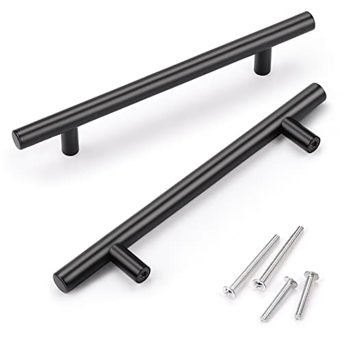 KNOBWELL 6 Pack Cabinet Handles 5 inch Black Stainless Steel Kitchen Cabinet Pulls Drawer Pulls - color: Black, size: 5 inch(128mm)