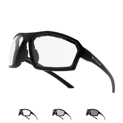 REV Z87+ Powersports Motorcycle Riding Goggles High Impact Photochromic UV400 Sports Wrap Sunglasses Safety Glasses - color: Crystal Black