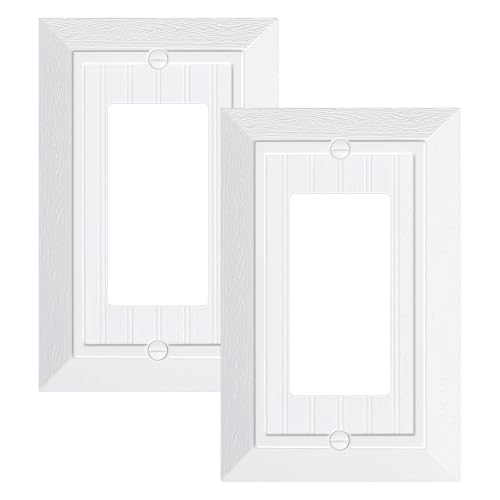 2-Pack Classic Beadboard Decorator Wall Plate Cover, Pure White Decorative Switch Plates and Outlet Covers, Durable Unbreakable Polycarbonate Wall Plates for Electrical Outlet, Receptacle, GFCI Outlet - color: Pure White, size: 1 Decorator 2PK