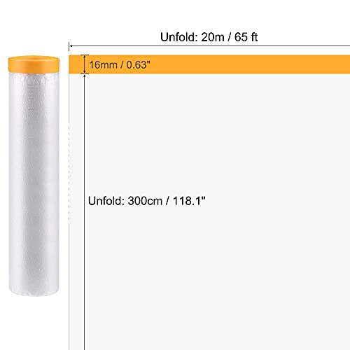 uxcell Pre-Taped Masking Film, 118.1 in x 65 Ft, Plastic Drop Cloth with Medium-Tack Painters Tape for Painting Protection - size: 118.1 in x 65 Ft