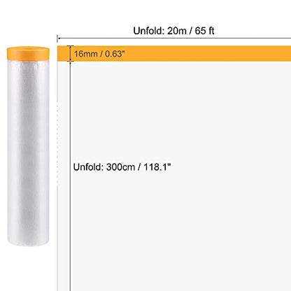 uxcell Pre-Taped Masking Film, 118.1 in x 65 Ft, Plastic Drop Cloth with Medium-Tack Painters Tape for Painting Protection - size: 118.1 in x 65 Ft