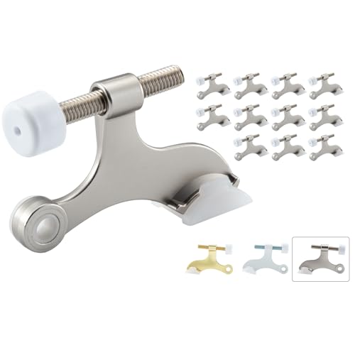 HOME MASTER HARDWARE Hinge Pin Door Stopper 12-Pack, Adjustable Heavy Duty Zinc Door Stop with Cushioned Plastics Bumper Tips for Removable Pin Hinge, Satin Nickel Finish - color: Satin Nickel, size: 12 Pack