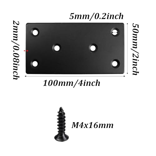 4PCS Black Stainless Steel Flat Mending Plates, 4" x 2" Straight Bracket Brace, Heavy Duty Metal Fixing Joining Plate for Furniture, Wood, Shelves, Fence - size: 4" x 2"