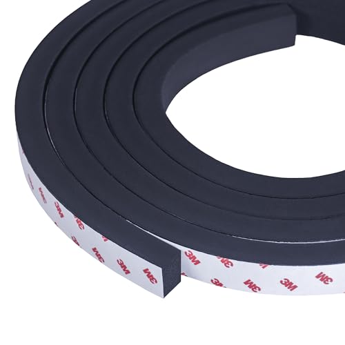 Neoprene Waterproof Rubber Foam 1” (w) x 3/4” (h) x 12 Feet Long Weather Stripping Door Seal Insulation Shock-Absorbing 3M Self-Adhesive Tape for Door Frames, Windows – Black, 1 Continuous Roll - size: 1" x 3/4" x 12'