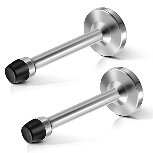 KOLAKO Door Stoppers, 5 Inch(120mm) Long Door Stops, Brushed Stainless, Wall Mounted Baseboard Door Holders Bumper with Rubber Tip Babyproof Solid Doorstops for Bottom or Top (Silver, 2 Pack) - color: Silver, size: 5 Inch X 2 Pack