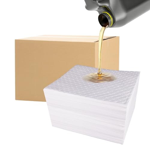 White Oil-Only Absorbent Pads, Heavyweight 3.5mm 6-Layer Polypropylene Spill Mats, 15" x 19", Industrial Oil Spill Cleanup for Garage & Workshop, 50 Pack - color: White, size: 15" X 19" X 3.5 Mm