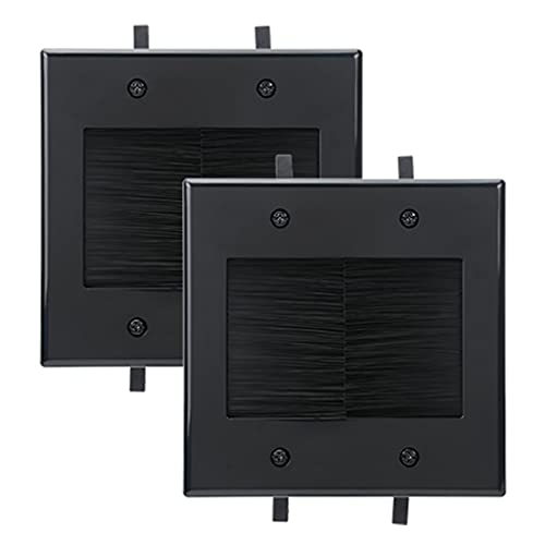 2 Gang Wall Plate, Black Brush Wall Plate with Built-in Low Voltage Mounting Bracket for Cables Pass Through in-Wall (Pack of 2) - color: Black, 2 Pack, w/Bracket