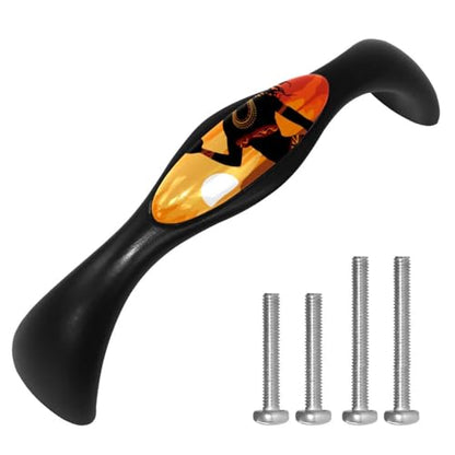 Arch Bow Cabinet Pulls, Set of 4, Art African Woman Pattern Sunset, Drawer Pulls Kitchen Cabinet Handles Kitchen Hardware for Cabinets, Black - color: COLOR5175