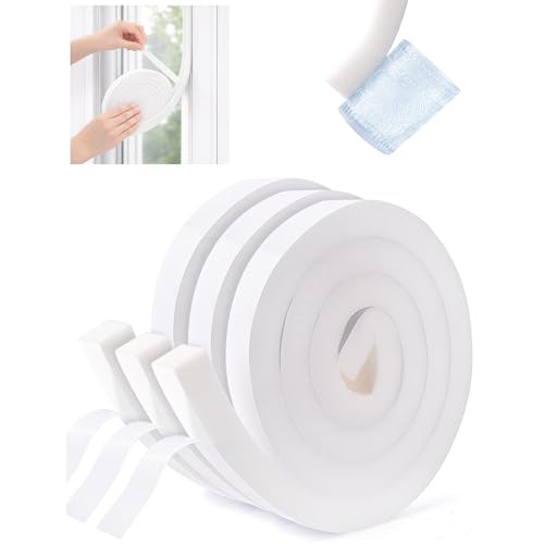 3 Rolls High Density Air Conditioner Window Seal 1" W x 1" T, Strong Adhesion Thick Foam Tape White Insulation Foam for Windows, Doors (Total 19.5 FT Long) - color: White-19.5FT
