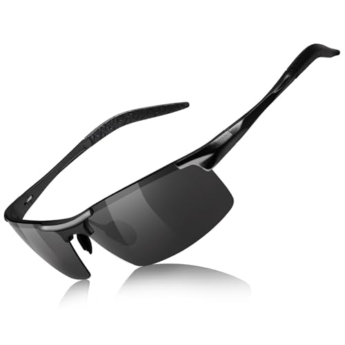 TJUTR Mens Photochromic Sunglasses Day & Night Driving Z87 Sun Glasses Polarized UV400 Protection Safety Glasses - color: C Black Frame/Grey Polarized Lens