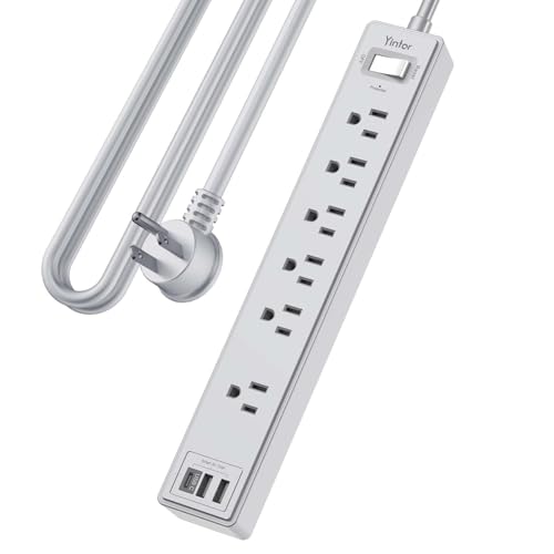 10Ft Power Strip Surge Protector - Yintar Extension Cord with 6 AC Outlets and 3 USB Ports for Home, Office, Dorm Essentials, 1680 Joules, ETL Listed, Grey - color: Grey, size: 10 Ft