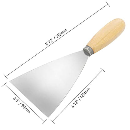 Putty Knife, 2 PCS 3.5 Inch Metal Scraper, wooden Handle Spackle Knives for Drywall, Decals, Wall paper, Patching, Painting, Taping, Scraping Coating