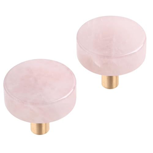 mookaitedecor Set of 2 Rose Quartz Drawer Knobs with Screws, Crystal Stone Pull Handles for Dresser Wardrobe Kitchen Decorative