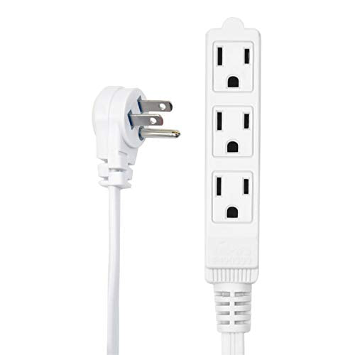 Flat Multiple Outlet Extension Cord 8 Ft for Indoor Use by Electes- UL-Listed 3-Prong Multi Extension Wire- Space-Saving Flat Angled Extension Cord- White - size: 8 Feet