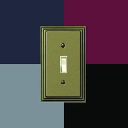 Amerelle Steps Double Toggle/Single Duplex Cast Metal Wallplate in Rustic Brass - color: Rustic Brass, size: 2 Toggle / 1 Duplex
