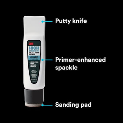 3M Small Hole Repair High Strength, All in One Applicator Tool, 1-Pack, Quick and Easy Repair for Nicks and Nail Holes, Includes Putty Knife, Spackle, and Sanding Pad For Wall Repairs (SHR-3-AIO) - style: 1-Pack