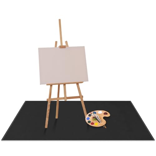 Drydiet 55x55 Inch Extra Large Craft & Painting Floor Mat - Waterproof Non-Slip PVC Art Rug, Floor Protector for Easel Painting Pottery Messy Projects, Washable Roll-up Spill Mat(Black, Plain) - color: Black, size: 55x55 Inch, style: Plain