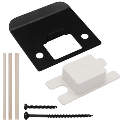 Extended Lip Strike Plate, 2-1/4 x 2-1/4 Inch Stainless Steel Door Lock Repair Kit with Spacer Shim, Extender Striker for Wider Jambs, Enhanced Latch Engagement & Frame Protection (Black) - color: Black