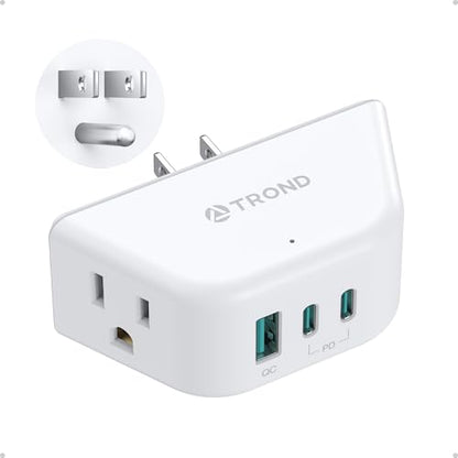 TROND Outlet Extender with USB C PD 20W, Outlet Splitter with 2 AC Sockets, 3-Side Design Wall Plug Adapter, for Home Office Cruise Travel Essentials, White - color: White, size: 2A2C1U & PD20W-3 Prong Plug,1 Pack