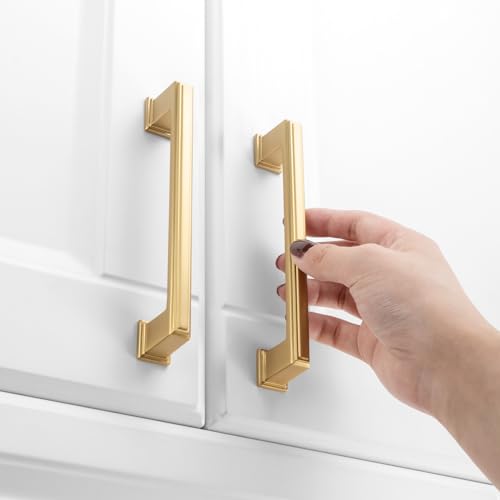 KOOFIZO Brushed Gold Cabinet Pulls Gold Cabinet Handles, 10 Pack 5 Inch Brushed Gold Hardware for Kitchen Cabinets Drawer Dresser P02 Cupboard Bedroom Bathroom - color: Brushed Gold, size: 5" CC - 10pcs
